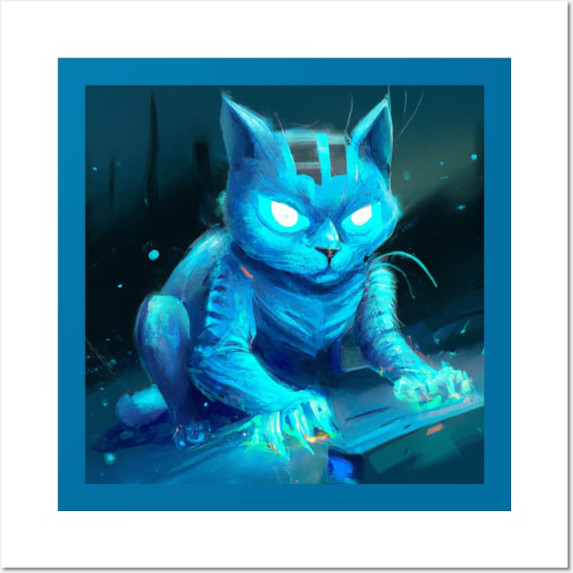 Futuristic Techno Cyber Cat Wall Art by Star Scrunch